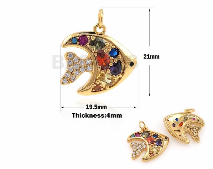 18K Gold Filled Fish Pendant,Micropavé CZ Fish Necklace,Marine Animal Necklace,Nautical Pendant,Nautical Charm,Fish Charm, 21x19.5x3.7mm
