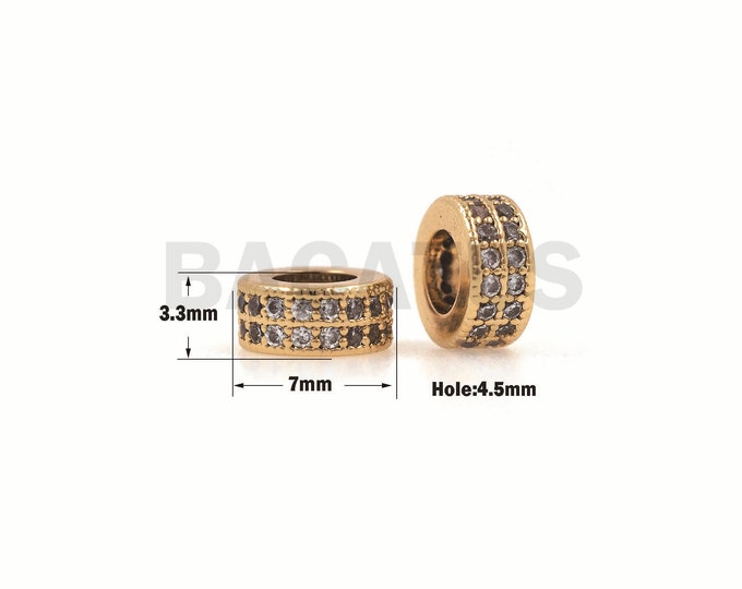 1PCS CZ Oblate Spacer Beads, Micro-Pave Spacer Beads, Metal Spacer Beads, CZ Charm, Suitable For Jewelry Making 3.3x7mm Hole 4.5mm