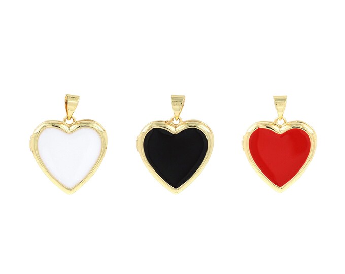 18K Gold Filled Photo Frame Pendant,Gold Dainty Heart Charms,Enamel Heart Charm Bracelet Necklace for DIY Jewelry Making Supply