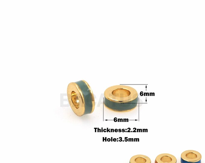 18K Gold Filled Cylinder Spacer Beads, Enamel Beads, Enamel Charm, Bracelet Necklace Accessories, Round Beads, 8x8x2.2mm, Hole 3.5mm