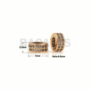 1PCS CZ Oblate Spacer Beads, Micro-Pave Spacer Beads, Metal Spacer Beads, CZ Charm, Suitable For Jewelry Making 3.3x7mm Hole 4.5mm