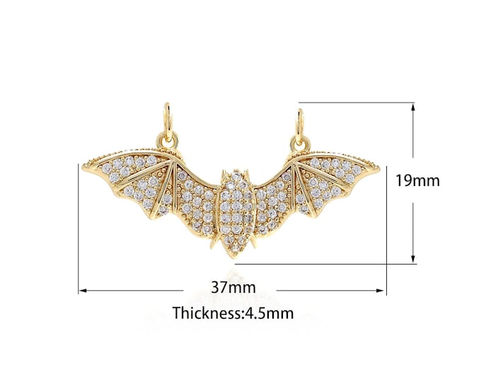 18K Gold Filled Bat Pendant, Gold Insect Charms, CZ Bat Charm Bracelet Necklace for DIY Jewelry Making Supply