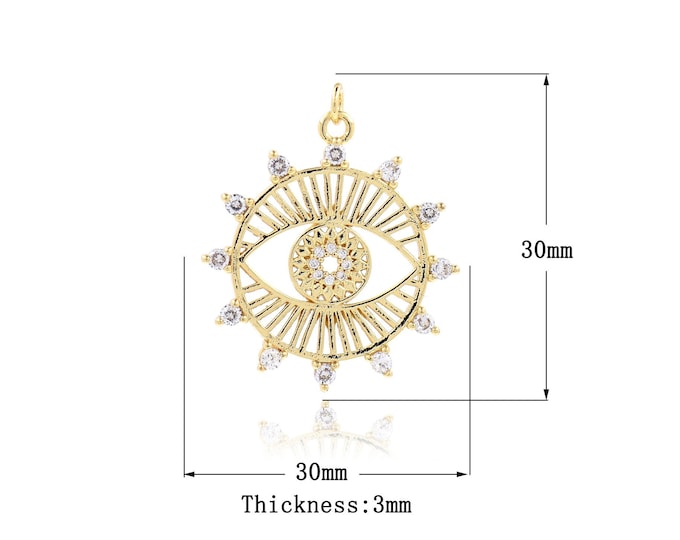 MicroPave CZ Round Eye Pendant,18K Gold Filled Eye Charm,Eye Charm, Coin Eye Pendant, DIY Jewelry Making Supplies 30x30x3mm