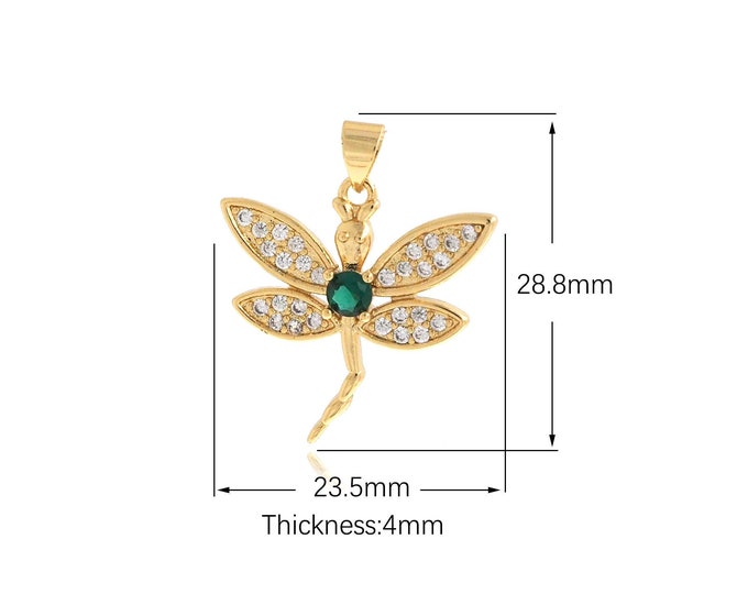 18K Gold Filled Dragonfly Pendant,Gold Dainty Insect Charms,Dragonfly Charm Bracelet Necklace for DIY Jewelry Making Supply