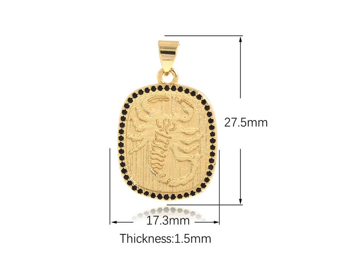Scorpio Pendant, 18K Gold Filled Square Necklace, Scorpio Charm, Micropavé CZ Scorpion Pendant, DIY Jewelry Supplies, 27.5x17.3x1.5mm
