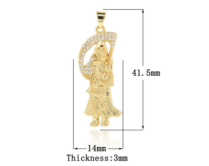 18K Gold Filled Santa Muerte Pendant,Gold Dainty Santa Muerte Charms,CZ Santa Muerte Charm Bracelet Necklace for DIY Jewelry Making Supply