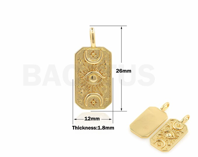 1PCS 18K Gold Filled Square Charm Lucky Eye Necklace Celestial Pendant Eye Jewelry Moon Jewelry DIY Jewelry Making Supplies 26x12x1.8mm