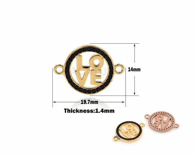 1PCS Circular Connector LOVE Necklace Connector Cubic Zirconia Suitable for Bracelet, Necklace, Jewelry Supplies Hollow Charm 14x19.7x1.4mm