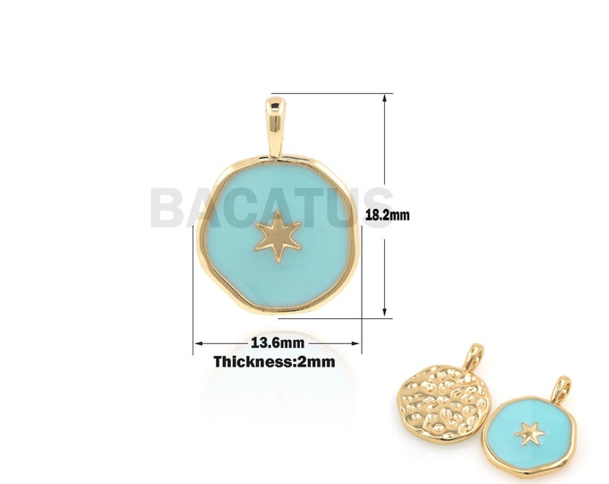 1PCS Blue Oil Drop Pendant Lrregular Round Jewelry Six-Pointed Star Charm 18K Gold Filling DIY Jewelry Supply Enamel Charm 18.2x13.6x2mm