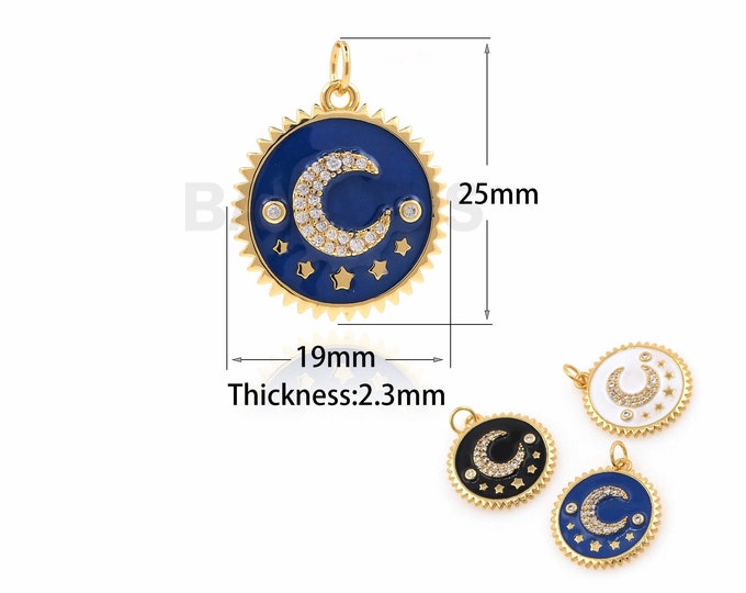 18K Gold Filled Disc Pendant, Micropavé CZ Moon Necklace, Crescent Charm, Astral Pendant, Star Pendant, Polaris Necklace 25x19x2.3mm