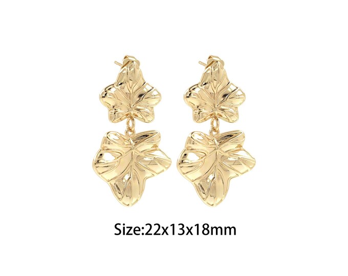1 pair Gold Dainty Leaf Stud Earring,18K Gold Filled Drop Stud Earrings,Simple Stud Earrings,Gift for Her,22x13x18mm