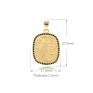 Scorpio Pendant, 18K Gold Filled Square Necklace, Scorpio Charm, Micropavé CZ Scorpion Pendant, DIY Jewelry Supplies, 27.5x17.3x1.5mm