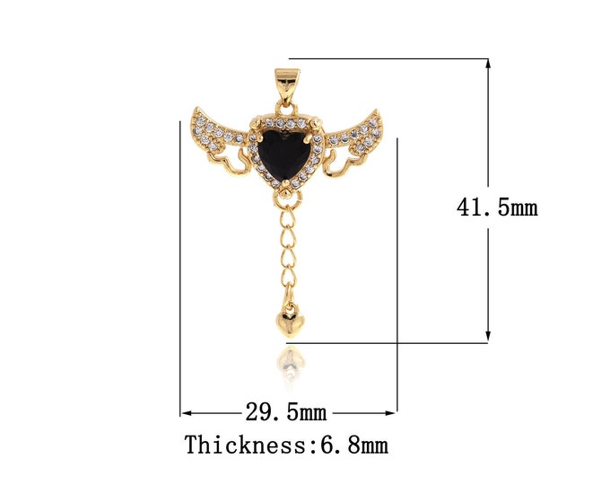 18K Gold Filled Heart Pendant,Gold Dainty Wings Pendant Charms,Simple pendant Bracelet Necklace for DIY Jewelry Supply,41.5x29.5x6.8mm