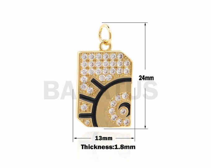 1PCS CZ Eye Rectangle  Necklace Pendant，Eye Talisman Charm，Shiny Gold enamel eye charms  24×13×1.8mm