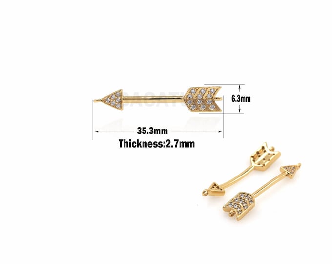 1PCS 18K Bow And Arrow Connector Link, DIY Jewelry Making Arrow Charm Suitable For Bracelets, Necklaces, Jewelry Products 6.3x35.3x2.7mm