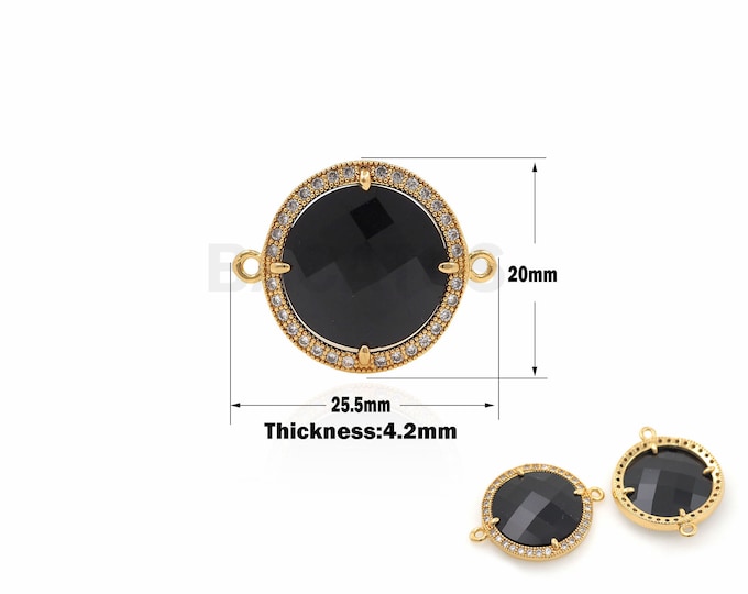 1PCS Black Gemstone Round Connector 18K Gold Filling Suitable For Bracelets, Necklaces, Jewelry Products Cubic Zirconia 20x25.5x4.2 mm