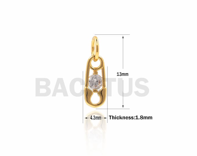 1PCS Gold Safety Pin Pendant, Mini Pin Necklace, Pin Pendant, CZ Pin Jewelry, DIY Jewelry Making Supplies 13x4.3x1.8mm