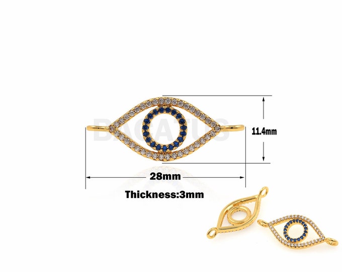 1PCS 18K Filled Gold Hollow CZ Eye Connector, Micro Pave Eye For Bracelets Making 11.4x28x3mm