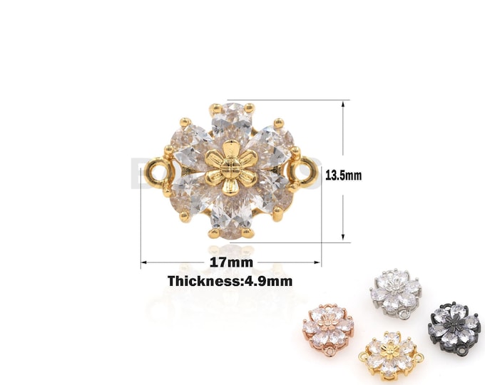 1PCS Flower Connector, Cubic Pave, Bracelet And Necklace Making, Gold-Plated Jewelry 18K Flower Charm Connector Charm 18K 13.5x17x4.9mm