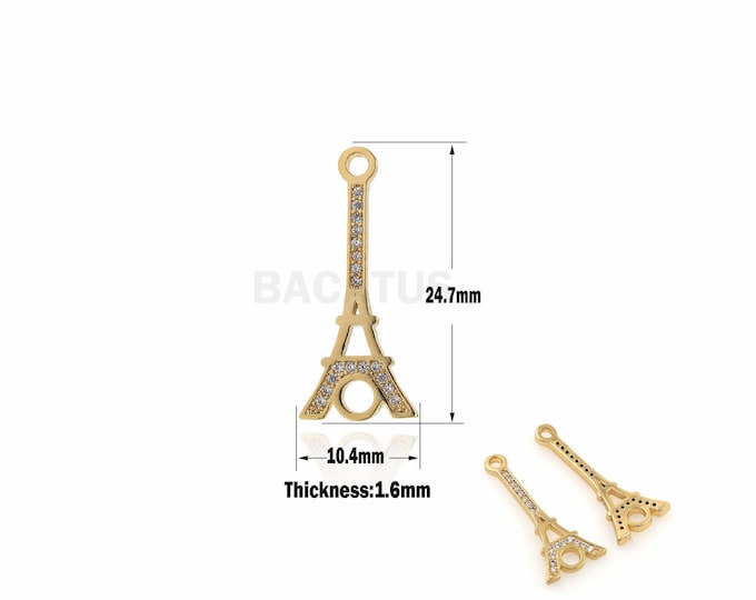 1PCS 18K Eiffel Tower Charm, Golden Architectural Pendant, Used for Necklace Bracelet Making Supplies Eiffel Tower Charm 24.7x10.4x1.6m