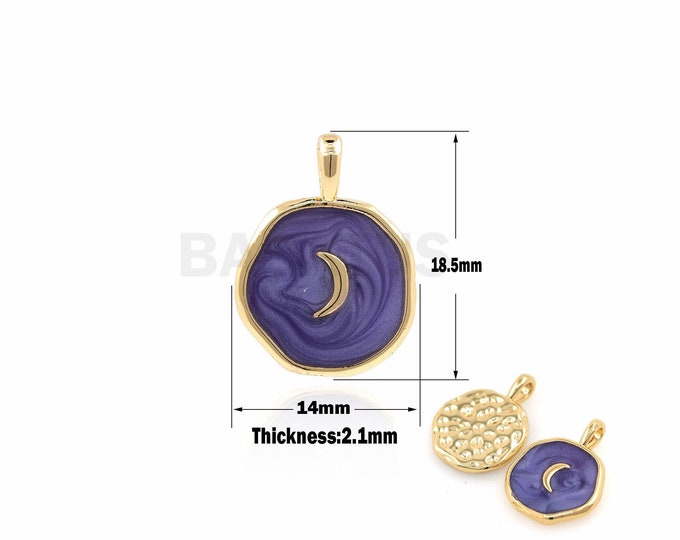 1PCS 18K Gold Filled Irregular Round Pendant with Dripping Oil Moon Pendant Minimalist Celestial Jewelry DIY Jewelry Design 18.5x14x2.1mm