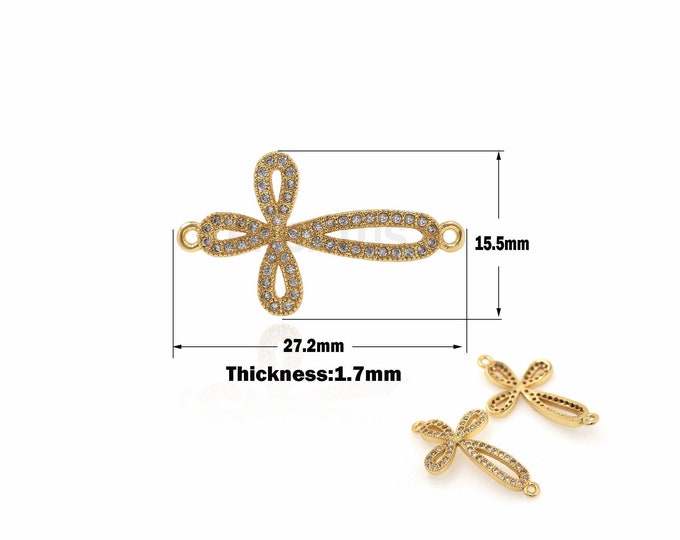 1PCS Cross Charm Cross Connector CZ Paving Cross Connector, Used For Jewelry Making DIY Supplies Cross Connection   15.5x27.2x1.7mm
