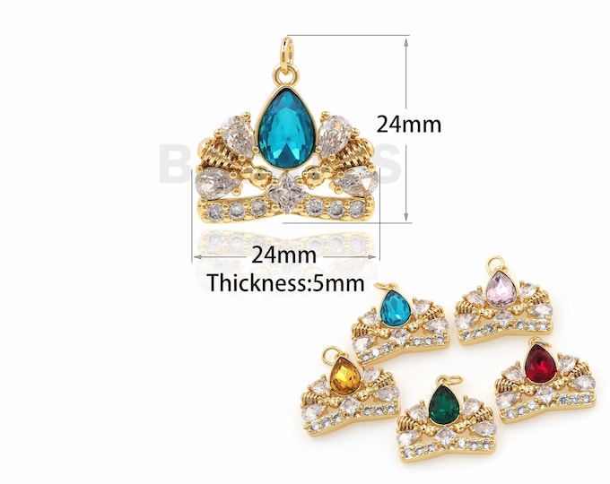 18K Gold Filled Crown Pendant, Micropavé CZ Crown Necklace, Exquisite Crown Necklace, Crown Charm, 24x24x5mm