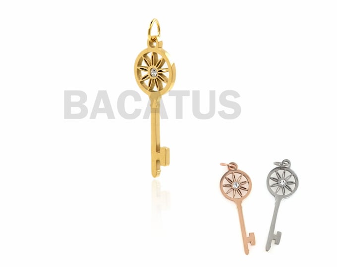 1pcs Key pendant necklace,tiny key,skeleton key charm,gold key charm 32.6x10mm