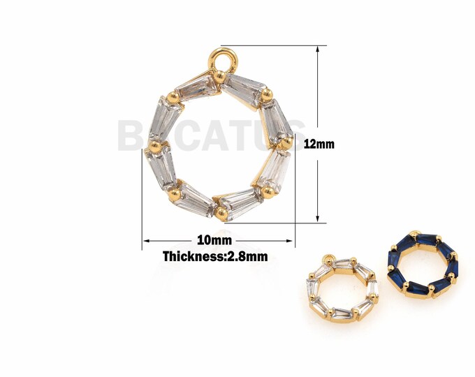 18K Gold Filled Hollow Necklace, Golden Round Necklace, Circle Pendant, Micropavé CZ Circle Pendant DIY Jewelry Accessory 12x10x2.8mm