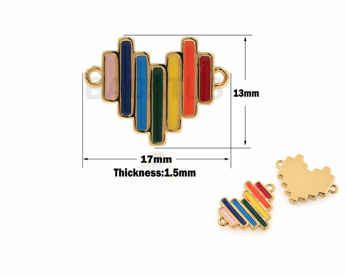 18K Gold Filled Enamel Color Heart-shaped Connector, Enamel Connector, Gold Connector Charm, Color Heart-shaped Connector Charm 13x17x1.5 mm