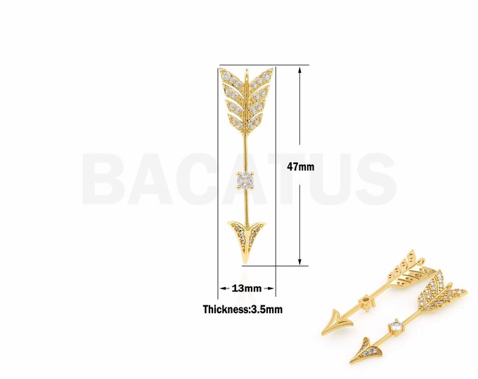 1PCS Micro-Pave DIY Jewelry Making Arrow Pendant Shooting Sports Archery Charm 18K Gold Filled Arrow Charm 47x13x3.5mm