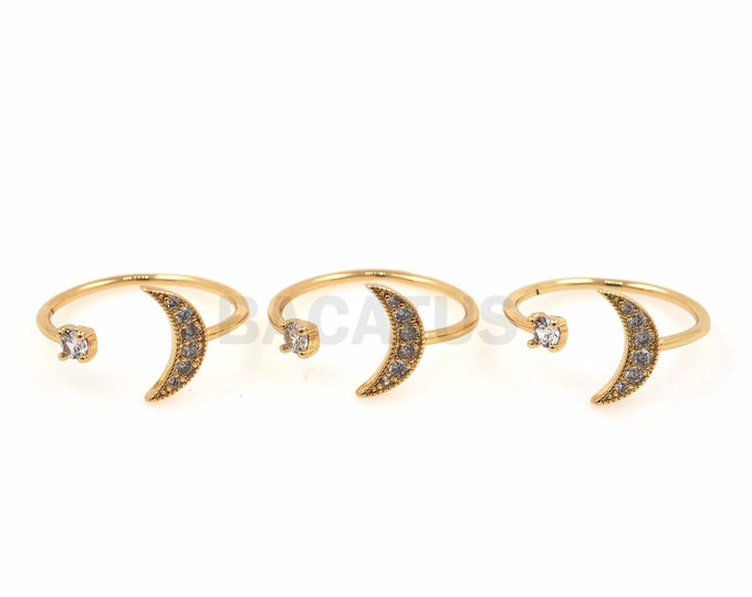 1pcs, Micropavé Cubic Zirconia Ring, Adjustable Ring, Gold Open Ring, Crescent Ring, Moon Ring, Moon Charm, Gift For Her