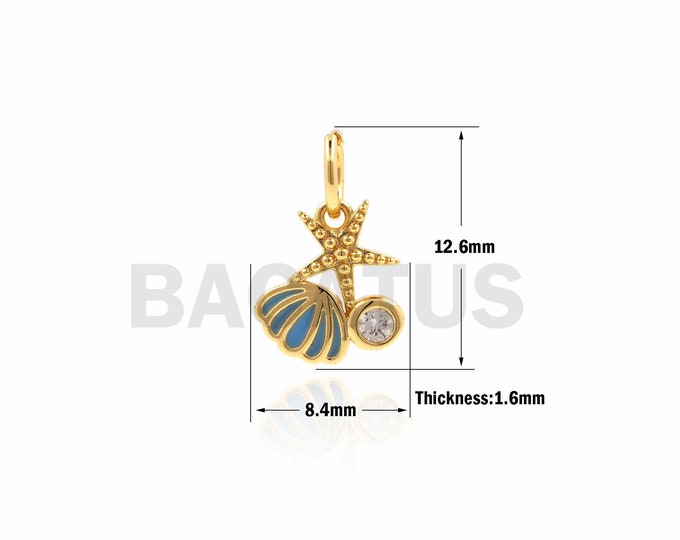 1PCS Enamel Sea Shell Star Pendant, Shell Necklace, CZ Star Necklace, Ocean Charm, Minimalist Necklace 12.6x8.4x1.6mm
