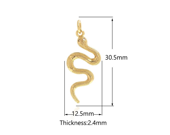 18K Gold Filled CZ Snake Pendant,Gold Dainty Snake Charms,Snake Charm Bracelet Necklace for DIY Jewelry Making Supply