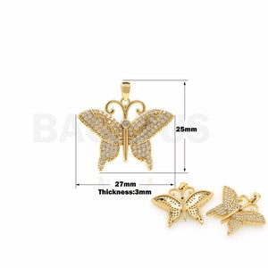 Butterfly Pendant,Micropavé CZ Insect Necklace, 18K Gold Filled Flying Charm,Butterfly Jewelry,Gift For Her, DIY Jewelry Supplies, 25x27x3mm