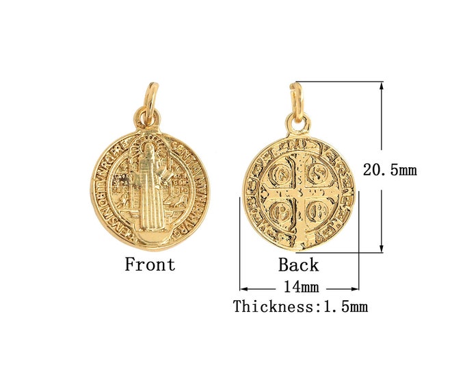 Gold Dainty Christian Charms,18K Gold Filled Jesus Pendant,Simple Charm Bracelet Necklace for DIY Jewelry Making Supply,20.5x14x1.5mm