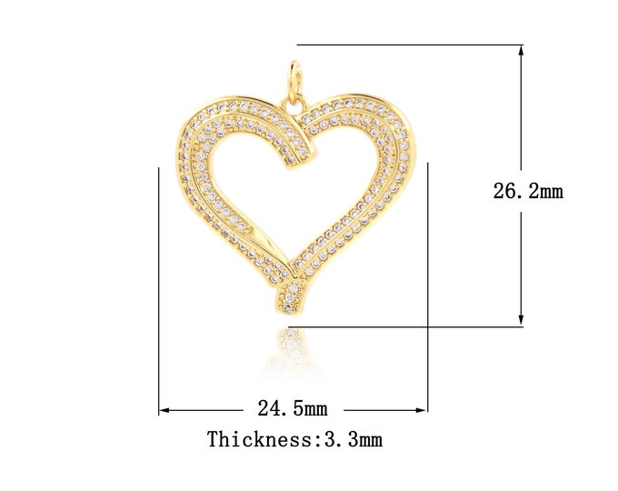 MicroPave CZ Hollow Heart Pendant 18K Gold Filled Love Charm,Cubic Zirconia Pendant DIY Jewelry Making Supplies,26.2x24.5x3.3mm