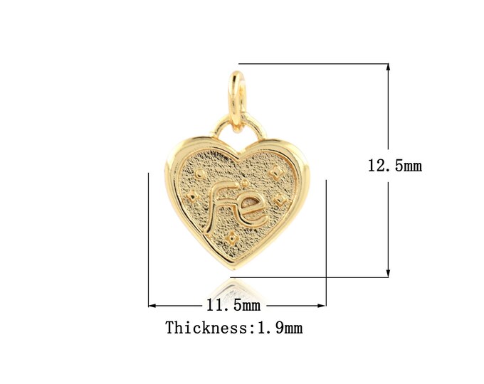 10 pcs 18K Gold Filled Heart Pendant,Gold Dainty Fe Charms,Heart Charm Bracelet Necklace for DIY Jewelry Making Supply,11.5x12.5x1.9mm