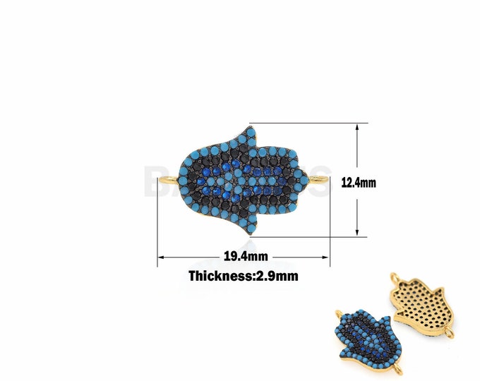 1PCS 18k Gold Filled Micro-Pave Palm Connector Pendant Hamsa Hand Suitable For Necklaces, Bracelets, Jewelry Making Supplies 12.4*19.4*2.9mm
