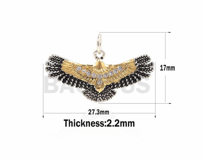 Eagle pendant, cubic zirconia, gold-plated eagle necklace, micropavé eagle pendant, bird necklace 17x23.7x2.2mm 1pcs