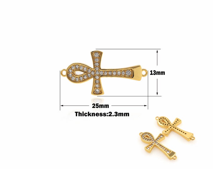 1PCS Cross Connector Half Hollow Cross Cross Necklace Connector Charm DIY Jewelry Supply 18K Micro-Pave Gold Filling 13x25x2.5mm