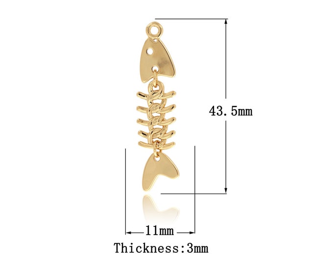 18K Gold Filled Fishbone Pendant, Fishbone Tie Charms, Fishbone Necklace for DIY Jewelry Making,Supplies