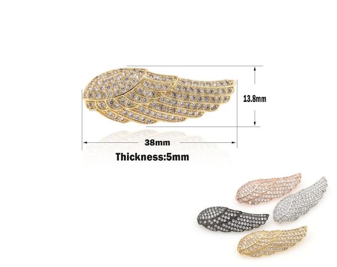 1PCS Suitable For Bracelets, Necklaces, Bracelets, Jewelry Supplies, Wings Connectors, Angel Wings Connectors Cubic Zirconia 13.8x38x5mm