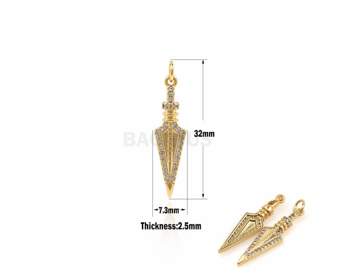 1PCS  Dagger Pendant, 18K Gold Filling Skyrim Sword Necklace, Skyrim Jewelry, Sword Charm,  Dagger Jewelry Micropavé CZ Paving 32x7.3x2.5mm