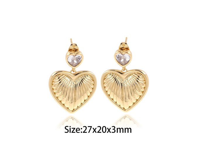 1Pair Zircon Heart-Shaped Earrings  Heart-Shaped Zircon Earrings  18K Gold Filled Heart-Shaped Earrings Heart-Shaped Hoop 27x20x3mm