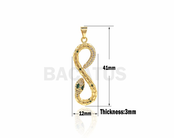 CZ gold-plated snake-shaped pendant, micro-pavé snake pendant, snake charm. Cubic Zirconia Jewelry Pendant 41*12*3mm 1PCS