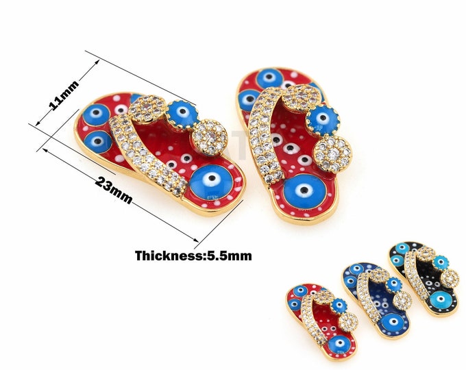 18K Gold Filled Enamel Flip Flop Pendant, Micro-pavé CZ Slippers Charm, Beach Necklace, Enamel Charm 23x11x5.5mm