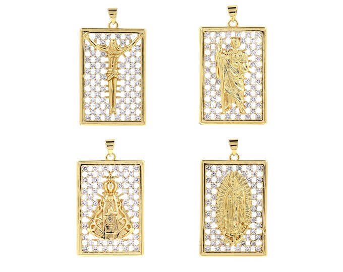 Jesus Charm, Our Lady Charm,18K Gold Filled Square Pendant, Pope Charm, Micropavé CZ Saint Benedict Charm, DIY Jewelry Supplies,42.8x24x6mm