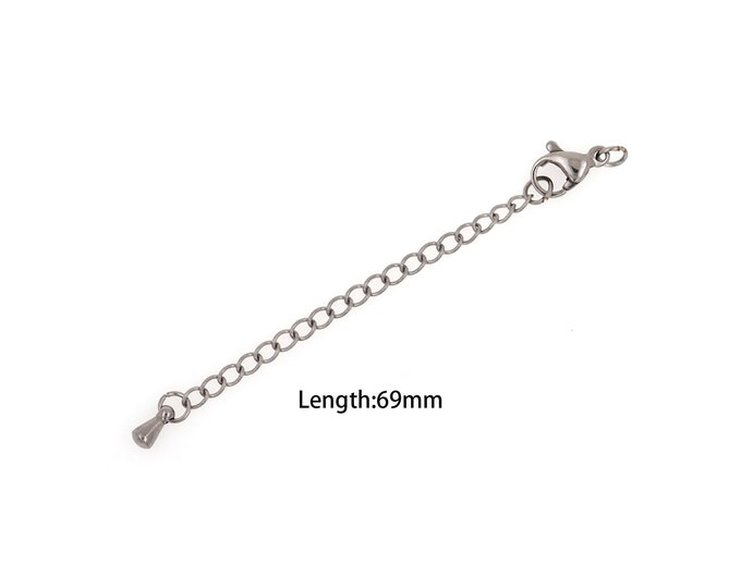 10 Str Necklace Extender, Silver Filled Heart Chain, Tail Chain, Lobster Clasp Extender, Bracelet Extender, DIY Jewelry Supplies, 6.8cm