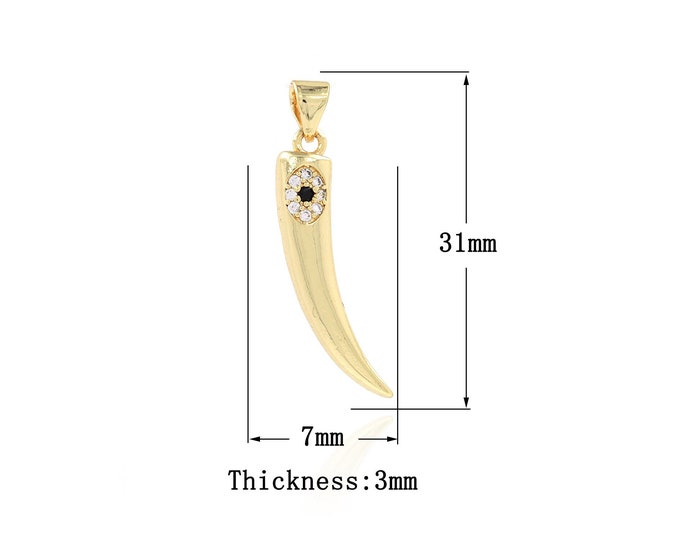 Gold Dainty Tooth Charms,18K Gold Filled Animal Tooth Pendant,Eye Pendant Bracelet Necklace for DIY Jewelry Making Supply,7x31x3mm